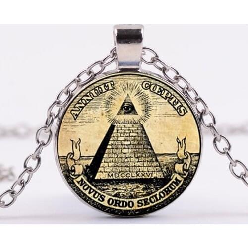Statement Retro Symbol Freemason Illuminati Antique Print Illustration Poster Glass Pendant Necklace Fashion Statement Necklace