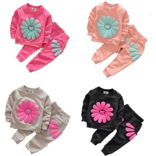 Spring Children Baby Girl Long Sleeve Heronsbill T-shirt + Pants Sweat Suit Autumn Infant Kids Baby Girl Printing Clothes Suit