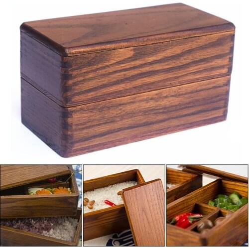 HOT SALE Rectangle Double Layer Wood Containers Japanese Bento Sushi Lunch Box Sushi Portable Food Container Dropshipping