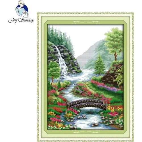 Joy Sunday Bridge River Counted Cross Stitch 14CT Cross Stitch Sets DIY Cross Stitch Kits for Embroidery Home Decor Needlework