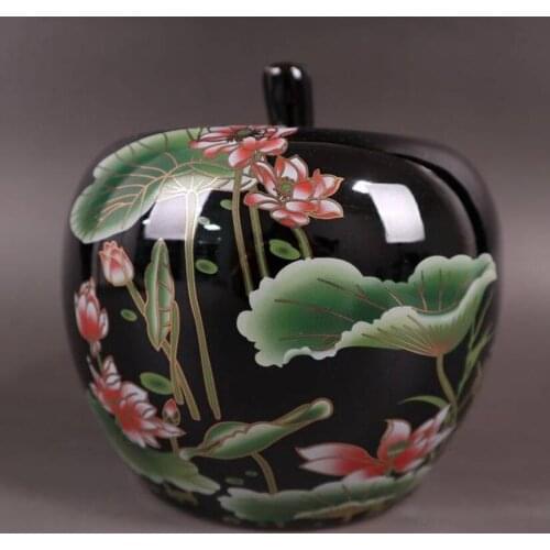 China seiko Black golden glaze ceramic apple tank crafts statue