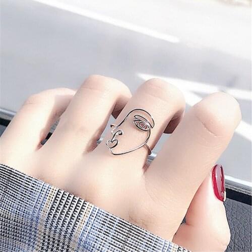 Antique Silver Color Human Face Rings For Women Rock Jewelry Statement Finger Ring anillos mujer bijoux