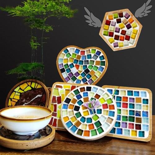 Creative DIY Mosaic Coaster Personality Practical Design Mosaic Coaster Handmade Accessories Square Love Round Bamboo Groove