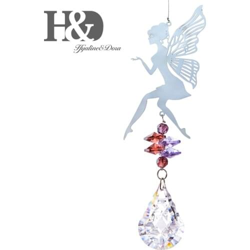 H&D Crystal Suncatcher Ornament Hanging Clear Almond Prism With Lucky Elf Pendants For Home Window Wall Decor Birthday Gifts