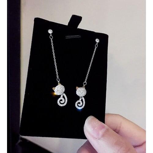 Hot Sale Silver Color Cute Cat Small Dangle Earrings for Women Fashion Jewelry