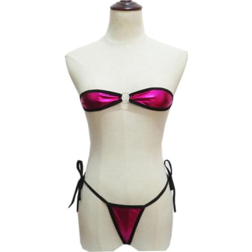 Micro bikini plus size swimwear women swimsuit women biquini bikinis Patent leather oval bright metal ring Edging Halter Lace