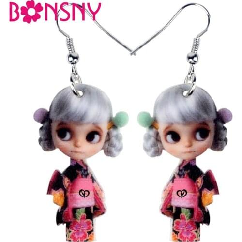 Bonsny Acrylic Cute Japanese Style Kawaii Girl Earrings Dangle Drop Fashion Jewelry For Women Ladies Earrings Party Charms Gift