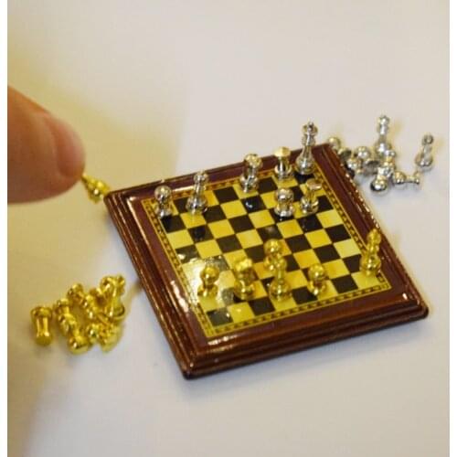 Mini 1/12 Scale Dollhouse Miniature International Chess Set Pretend Play Doll House Furniture Home Decoration Accessories Toy