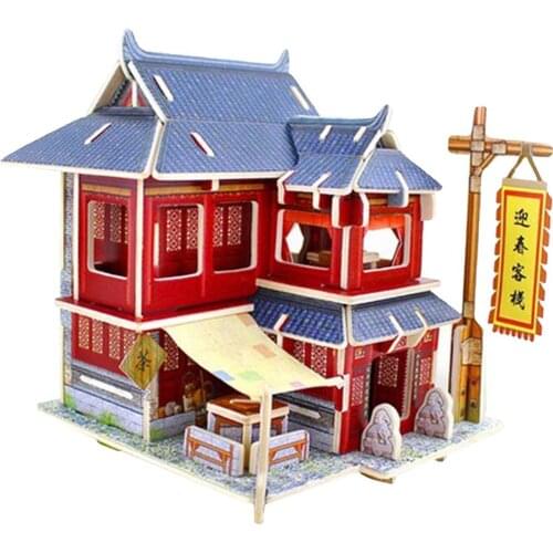 1/24 Dollhouse Model -3D Jigsaw Puzzle Wood Miniature DIY Making Handcraft Educational Toys -Chinese Inn