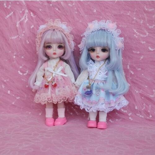16cm Fashion Mini Wig BJD Doll Movable Joint Girl Dolls 3D Big Eyes Beautiful Cute DIY Toy Doll with Clothes Dress Up Doll