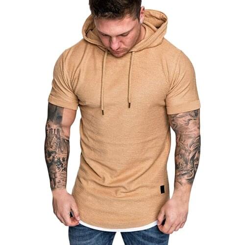 2021 High Quality Trendy Mens Short Sleeve T-shirt With Hooded Collar Popular Large Size Hoodie Mens Solid Color Outdoor Casua