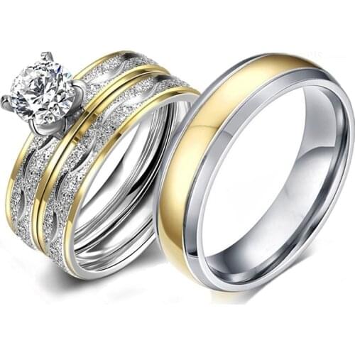 2020 Fashion Couple Rings for lover Exquisite Zircon Women Rings Set Simple Stainless Steel Men Ring Engagement Wedding Jewelry