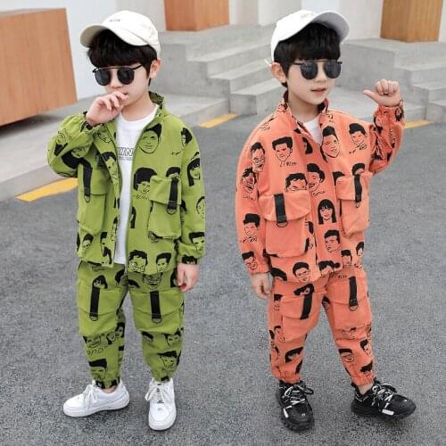 2021 Cute Spring Autumn Boys Clothing Suits Coat + Pants 2pcs/Set Kids Jacket Tops Teenager Sport Costume Outfits Tracksuit High