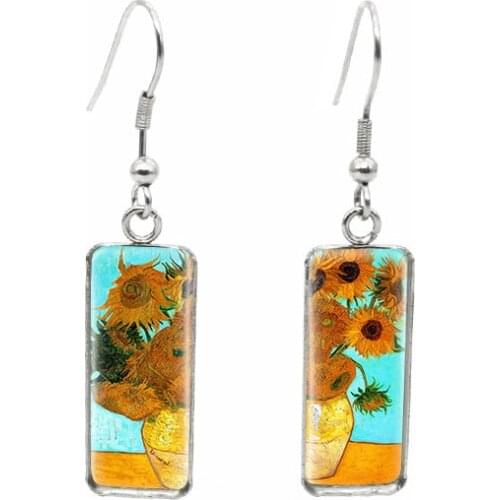 New Van Gogh Paintings Fish Hook Earring The Starry Night Rectangular Earrings Glass Hand Craft Jewelry