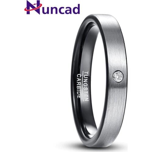 Nuncad 4 MM 100% Tungsten Carbide Black Ring Male Jewelry Accessories Mens Matte Cubic Zircon Punk Rings Boyfriends Gift