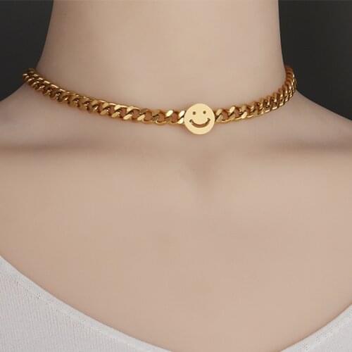 Punk Double Layers Necklace Stainless Steel Necklace Women Chain Necklace For Women Smiling Face Charm Necklaces Jewelry Gifts