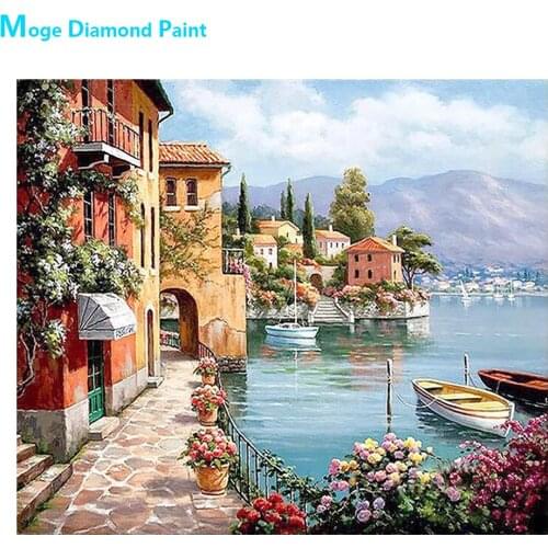 Port City Scenic Diamond Painting Cross Stitch Full Round New DIY 5D Home Decorative Beautiful Country Scene Mosaic Embroidery