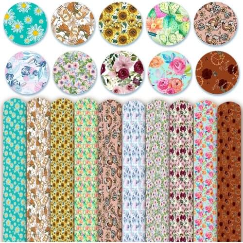 Faux Leather Sheets Daisy Flower Printed Synthetic Leather Fabric Bow Making Materials DIY Handmade Sewing Supplies 22*30cm/A4