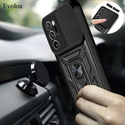 Hybrid Shockproof Car Ring Holder Case for Samsung S21 Ultra S20 A52 A72 A32 A51 A71 A22 Slide Camera Lens Protection Back Cover