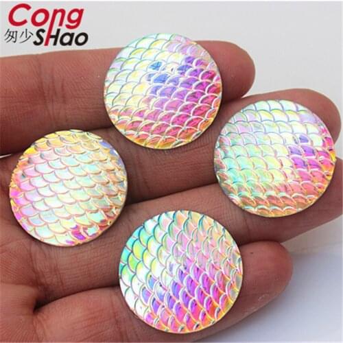 Cong Shao 50Pcs 25mm AB Clear Round Fish scales Resin Rhinestones stones crystals Flatback for Wedding Dress Decoration CS562G