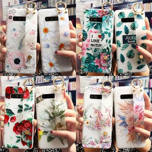 Wrist Strap Case For Samsung Galaxy A50 A81 A71 A51 A70 A30 A40 A10 A21 A7 A8 A9 J5 J7 Prime J4 Plus J8 Soft Cover Flower