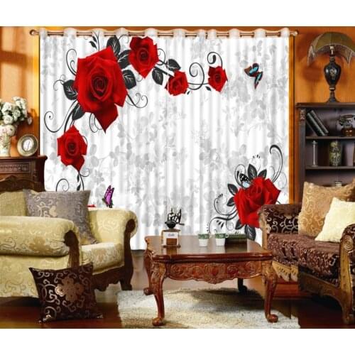 Window Blackout Luxury 3D Curtains set For Bed room Living room Office Hotel Home Wall Decorative red rose flower curtains