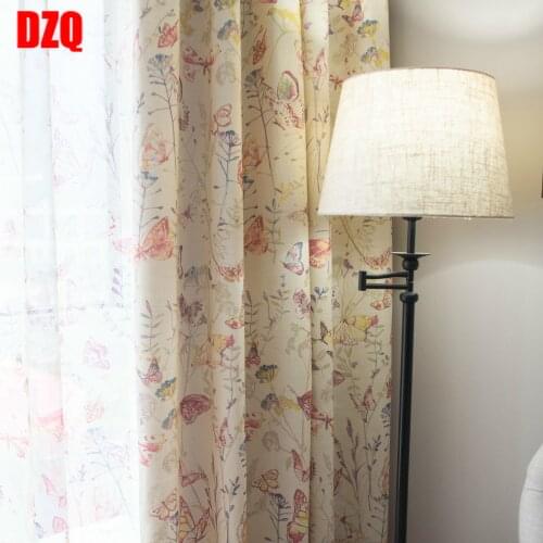 Modern Simplicity American Country Retro Cotton and Linen Semi-shading Butterfly Dream Print Curtain for Living Roombedroom