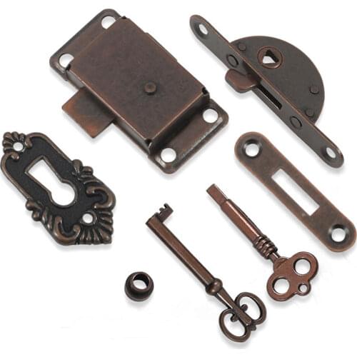 Antique Iron Door Lock Drawer Jewelry Wood Box Cabinet Wardrobe Cupboard Door Lock + Key Furniture Hardware Accessories