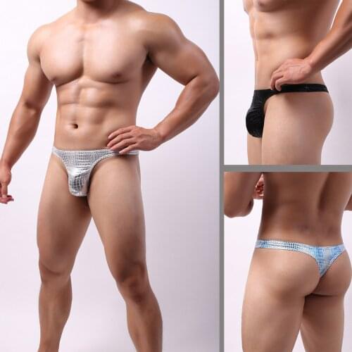 Sexy Mens T-String Shiny Snakeskin Men Thong Low-rise Breathable Male Breathable Gay Briefs Highstretch Men Underpants