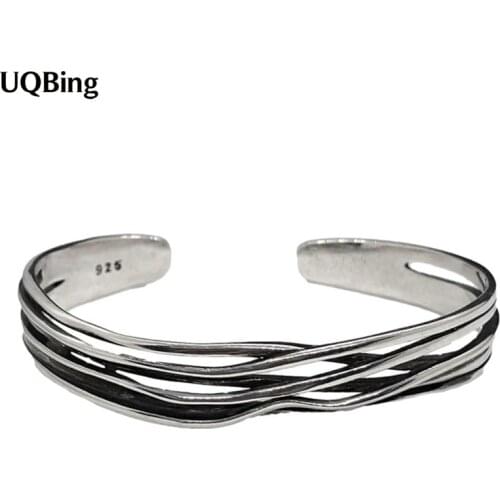 Vintage Multi-Layer Wave Open Women Bangles 925 Sterling Silver Jewelry Wholesale