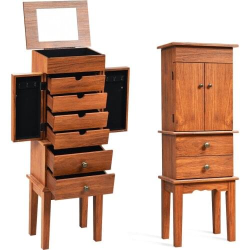 Costway Vintage Jewelry Cabinet Chest Storage Organizer Drawers&Mirror HW61931