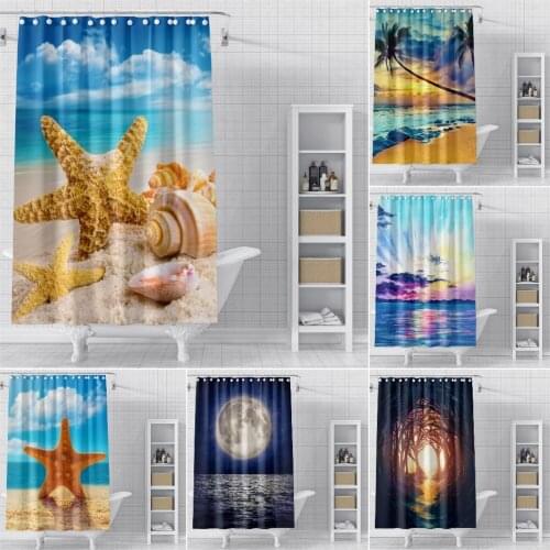 Natural Scenery Bathroom Curtain Fabric Waterproof Shower Curtain 3D Printed Solid Shower Curtains For Bathroom With Hooks