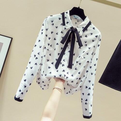 The latest design bow floral lace chiffon shirt women 2020 autumn sweet and elegant office ladies long sleeve top