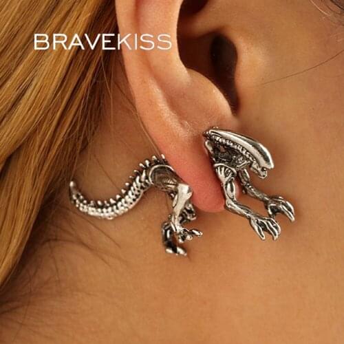 BRAVEKISS 3D Ancient Dinosaur Earrings Alloy Animal Skeleton Exaggerated Stud Earrings Jewelry for Women Daily/Gift New BPE1392