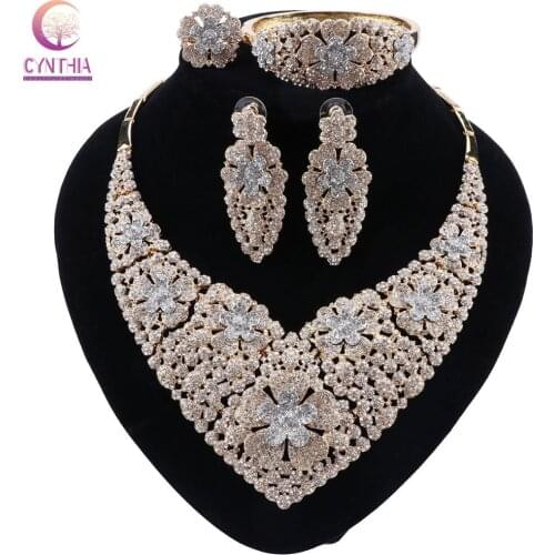 CYNTHIA African Crystal Jewelry Sets For Women Luxury Wedding Set Statement Choker Necklace Earrings Party Accessories
