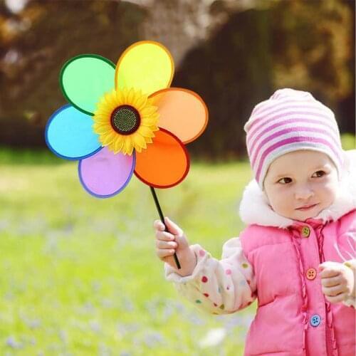 1PC New Colorful Sunflower Windmill Rainbow Whirligig Wheel Wind Spinner Home Garden Yard Decoration Kids Spring Outdoor Toys