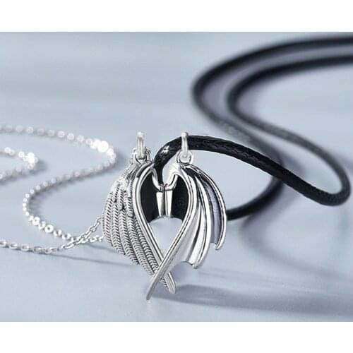 1Pc Fashion Devil and Angel Couple Necklace Magnetic Straightforward Expressing Emotion Pendant Necklace
