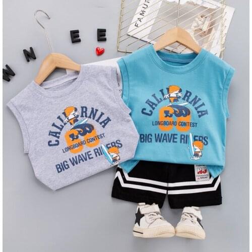1-5 Years Outfits Summer Toddler Infant Kids Sleeveless Cartoon Cotton T-Shirt+Shorts 2pc/Sets Baby Boys Casual Sport Clothing