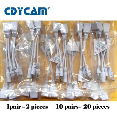 20pcs (10pair) POE Adapter Cable RJ45 POE Injector + POE Splitter Kit Power over Ethernet POE Camera Adapter 5V 12V 24V 48V