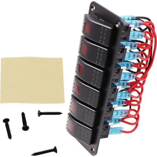 3 Styles 6 Gang LED Light Marine Boat RV Rocker Switch Panel Waterproof 12V 24V Universal Car Boat Switch Panel Lighter Socket