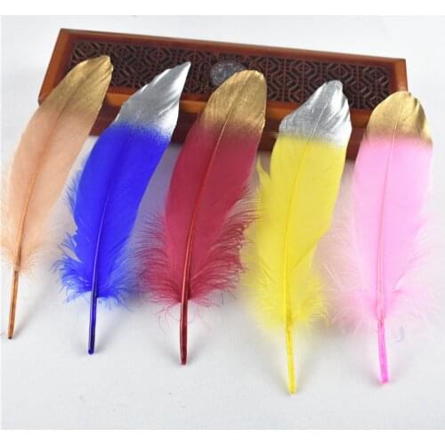 50Pcs/Lot Dip Golden Head Goose Feathers 15-20cm/6-8" Natural Pheasant Feather for Crafts Assesoires Home Decoration Accessories