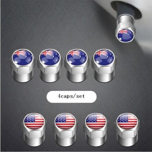 Auto Wheel Tire Valve Stem Caps Waterproof Airdust Covers Sticked USA Australia National Flags Car Tyre Parts Accessories