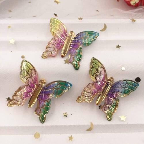 Shiny Colorful Butterfly Flat Back Rhinestone Appliques 50pcs DIY 1 Hole Bead Wedding Decoration Home Craft Christmas Gift W918