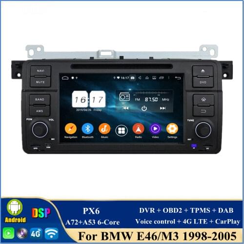4gb+64gb PX6 1 din 7" Android 10.0 Car Audio DVD GPS for BMW E46 M3 1998-2005 Stereo Radio Bluetooth 5.0 WIFI Carplay