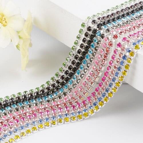 High Quality 2/2.5/2.8/3mm 1m/bag Silver/Black Base Rhinestone Chain Sew-on DIY Garment Crafts Decoration Glue-On