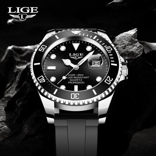 LIGE Mens Military Sport Watches Men Waterproof Fashion Black Silicone Strap Wristwatch Man Luxury Top Brand Luminous Watch+box