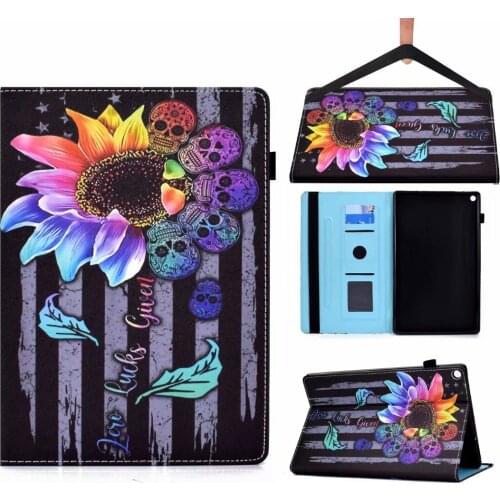 Colourful Sunflower Printed Leather Vintage Stand Folio Cover Protective Case for All New Kindle Fire HD 10 Tablet 9th/7th Gen