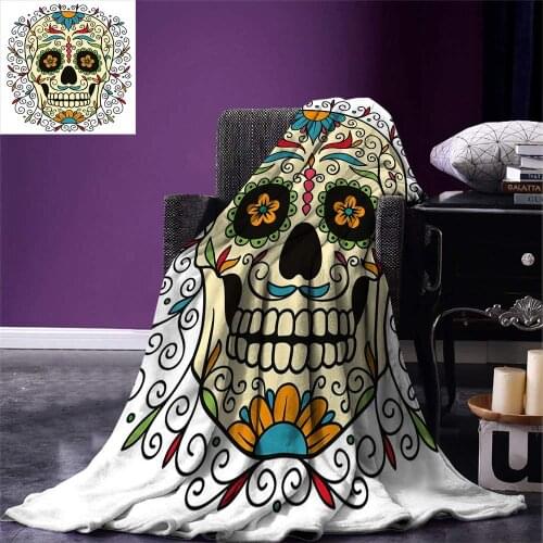 Sugar Skull Decor Throw Catrina Calavera Featured Figure Ornaments Macabre Remember the Dead Warm Microfiber Blanket