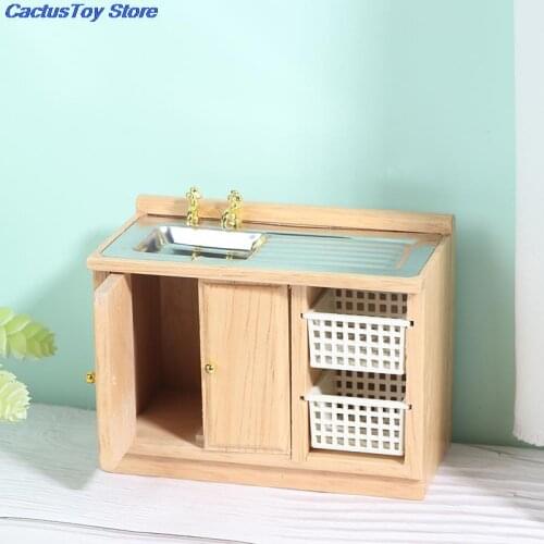 MYPANDA 1:12 Wooden Dollhouse Furniture Basin Sink Cupboard Cupboard Cabinet