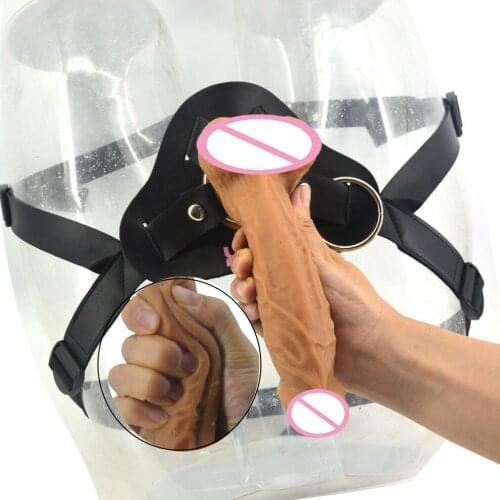 Double Layer Strapon Dildo Realistic Penis Soft Silicone Dick Suction Skin Color Lesbian Women Flirt Masturbate Sex Toys